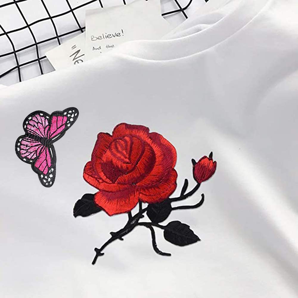 Butterfly Patches Flower Embroidery Patch Sunflower Iron On Patches Rose Applique Patches Sew On Badges Logo Repair Decorative Patches for Clothes Jeans Clothing Jackets Bags Shoes Hats (16 Pcs)