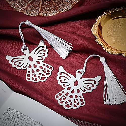 Metal Angel Bookmark with Silky Bookmark Tassels Angel Ornaments Christmas Tree Ornaments with Organza Bags for Book Lovers Collection Christmas Wedding Party Favors(80 Pieces)