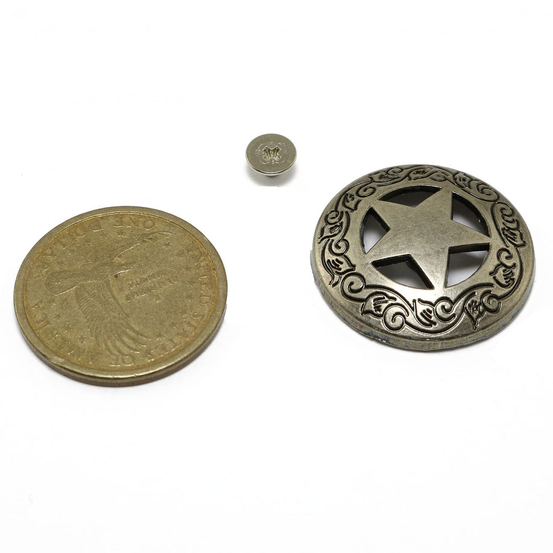 4pcs 1-1/8 Silver Raised Star Engraved Concho with Silver Roped Edge 1/4 Screw Back