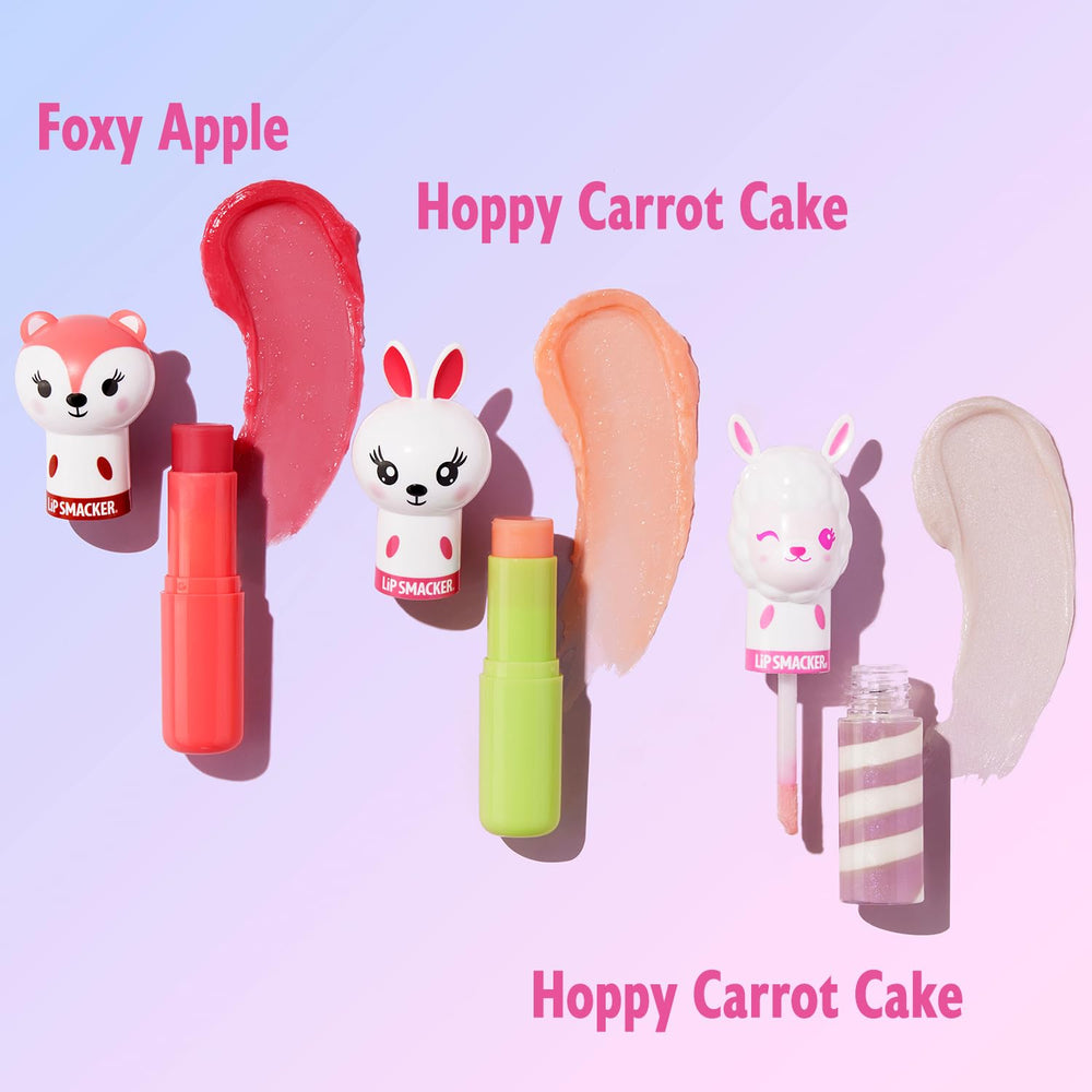 Lippy Pals, Unicorn, Panda, Kitten, Lip balm for Kids - Foxy Apple, Hoppy Carrot Cake, Strawberry Llama