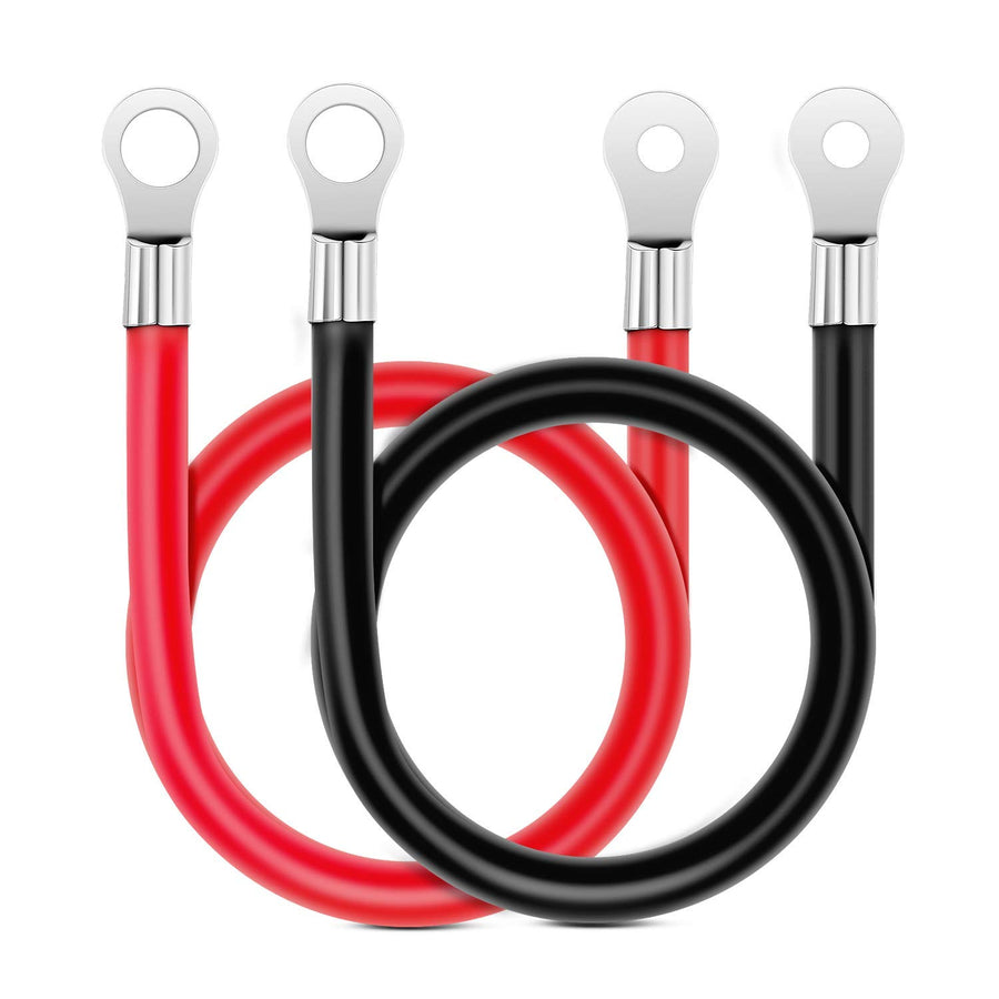 6 AWG 20 Inch Each Battery Power Inverter Cables w/Tinned Wire Terminals Red Black 3/8 Inch Lugs Copper Parallel Battery Oxygen-Free Wires for Solar Motorcycle Automotive Cars