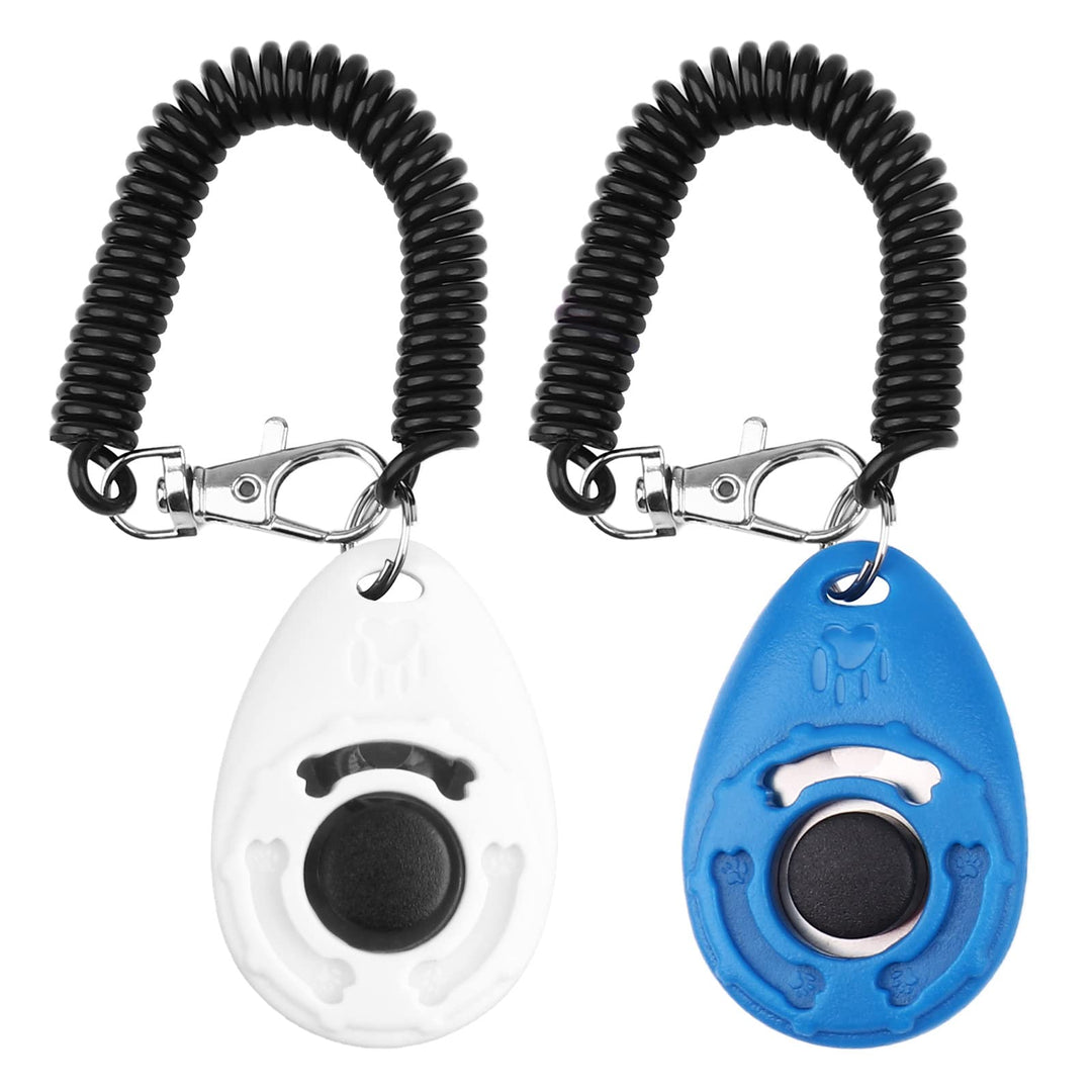 Dog Training Clicker with Wrist Strap - Durable Lightweight Easy to Use, Pet Training Clicker for Cats Puppy Birds Horses. Perfect for Behavioral Training 2-Pack (Blue and White)