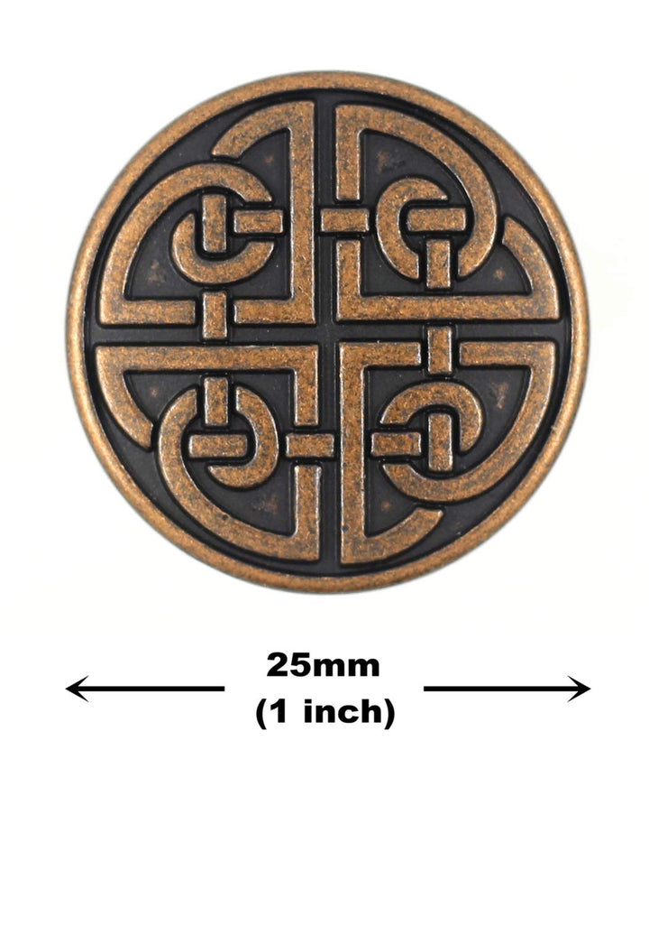 Bezelry 10 Pieces Celtic Shield Knot Metal Shank Buttons. 25mm (1 inch) (Antique Copper)