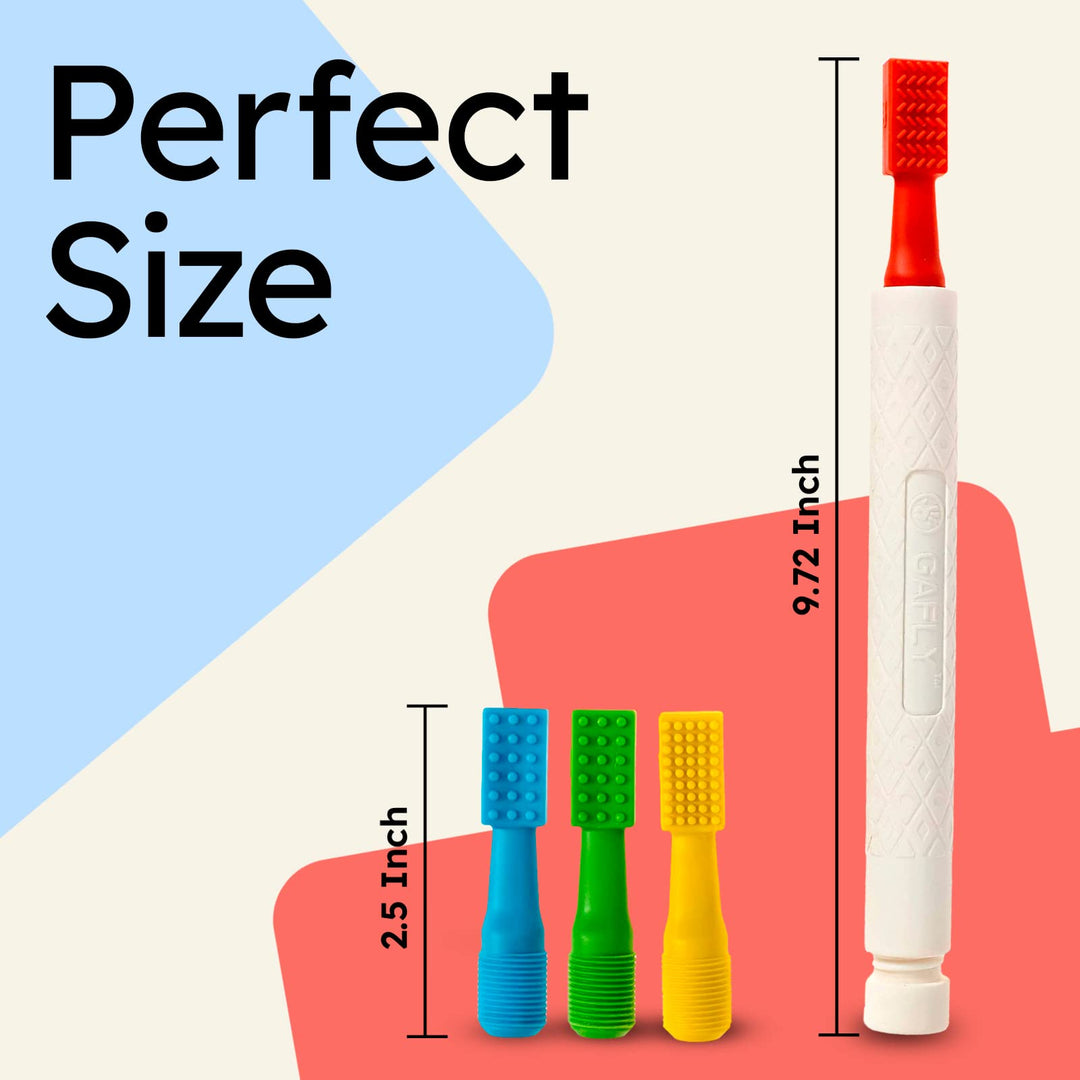 Gafly Therapens Oral Motor Therapy Tools stimulate Speech and Feeding - Chewy Vibe Speech Therapy Toys help Kids with Sensory Needs Chew & Relax - Oral Stimulator Kit includes 4 Tips, Storage Pouch