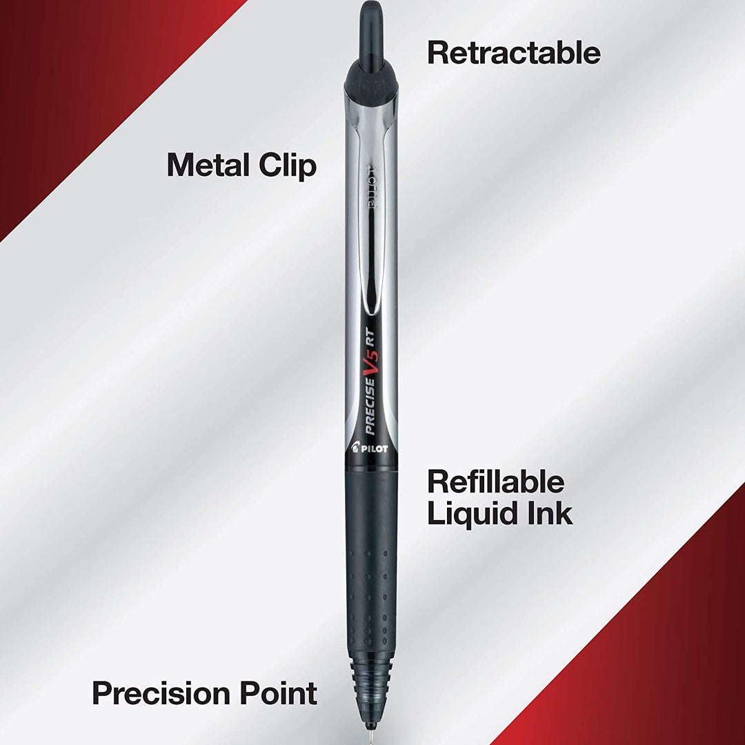 , Precise V5 RT Refillable & Retractable Rolling Ball Pens, Extra Fine Point 0.5 mm, Black, Pack of 12