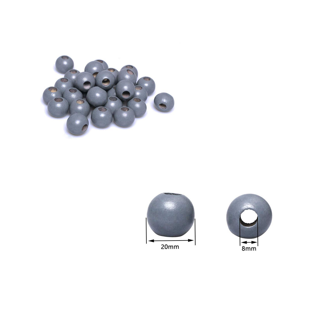 50Pcs 20mm Dark Grey Wood Beads Large Hole Wooden Loose Beads Wooden Macrame Beads for Garlands Jewelry Making Home Decoration (8mm Hole)