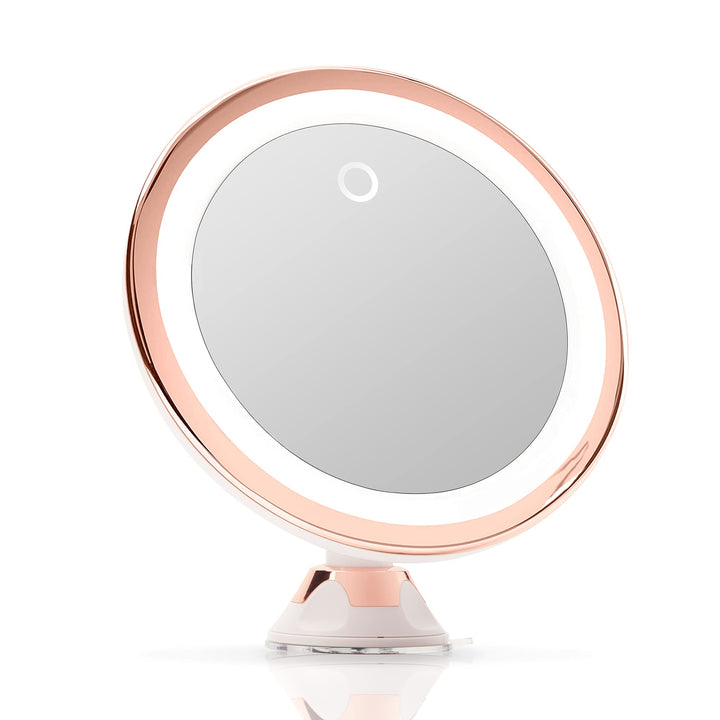 10X Magnifying Makeup Mirror with True Natural Light and Locking Suction - 8 inch Large Lighted Travel Vanity Mirror, Dimmable Daylight LEDs, Battery and USB Operated - Luna (Rose Gold)