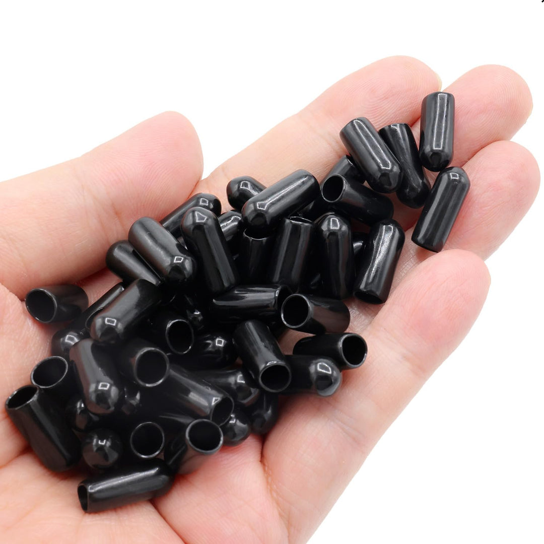 50pcs Screw Thread Protectors 1/8 inch ID Rubber Round End Cap Cover Flexible Tube Caps Tubing Tip, 15 mm Long (Black,Inner Dia 3mm)