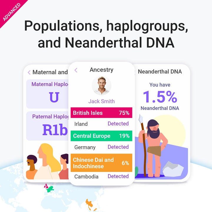 Advanced DNA Test: 400+ Health, Ancestry, Traits & Fitness Reports - Fees Included - Lifetime Updates