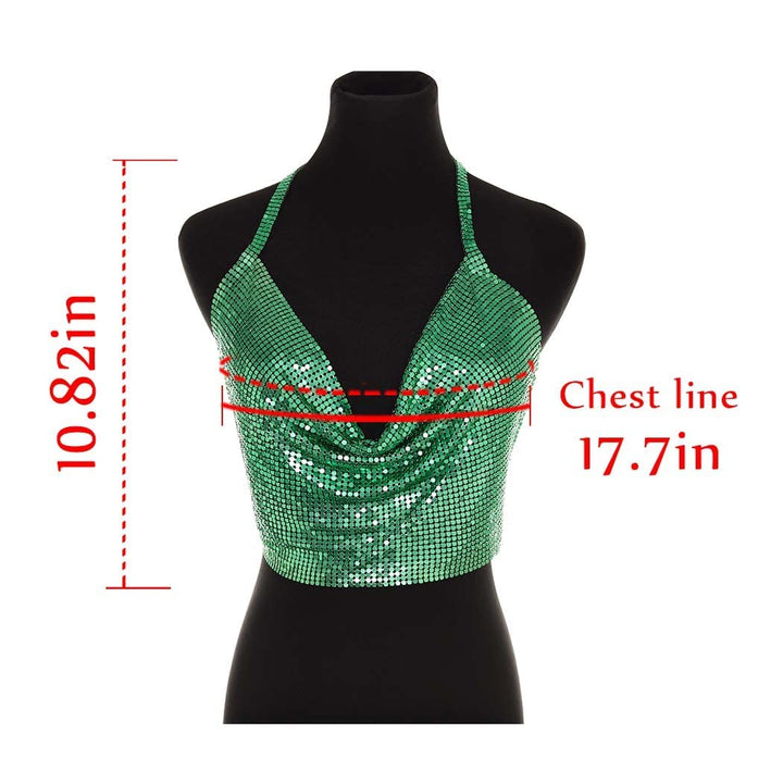 Sprkly Sequins Body Chain V Neck Green Halter Backless Chest Bra Bikini Chains Sexy Party Rave Nightclub Body Accessories Jewelry for Women and Girls