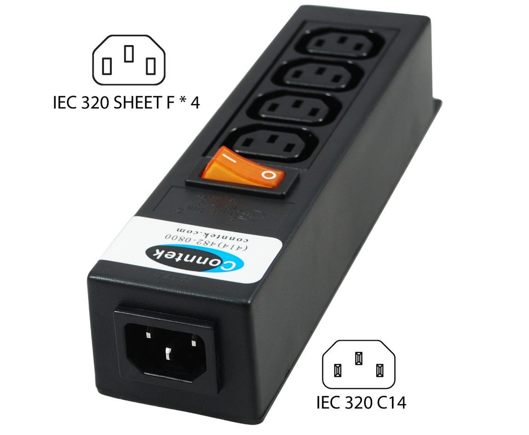 55705 Power Strip 250 Volt 7-1/2-Inch Housing IEC C14 Inlet to 4 IEC 60320 C13 Receptacles Sheet F Computer/Server