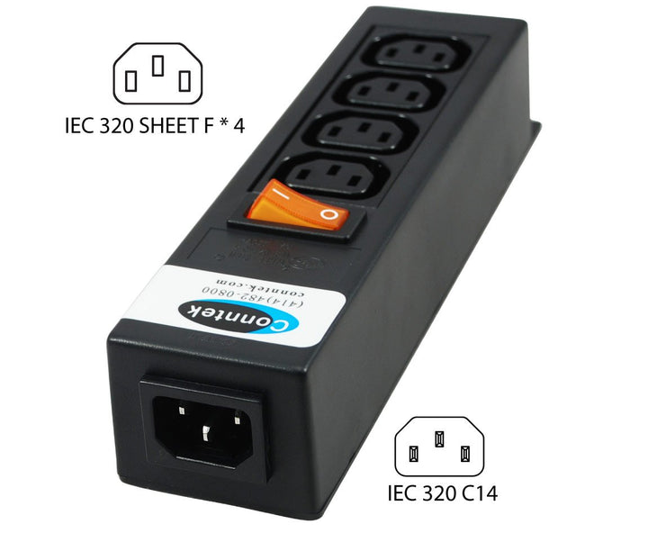 55705 Power Strip 250 Volt 7-1/2-Inch Housing IEC C14 Inlet to 4 IEC 60320 C13 Receptacles Sheet F Computer/Server