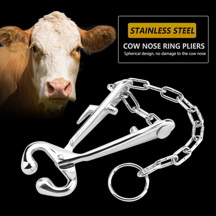 Cow Nose Pliers Stainless Steel Cattle Nose Ring Pliers Bovine Clip with Chain Pulling Tool for Farm Ranch Veterinary