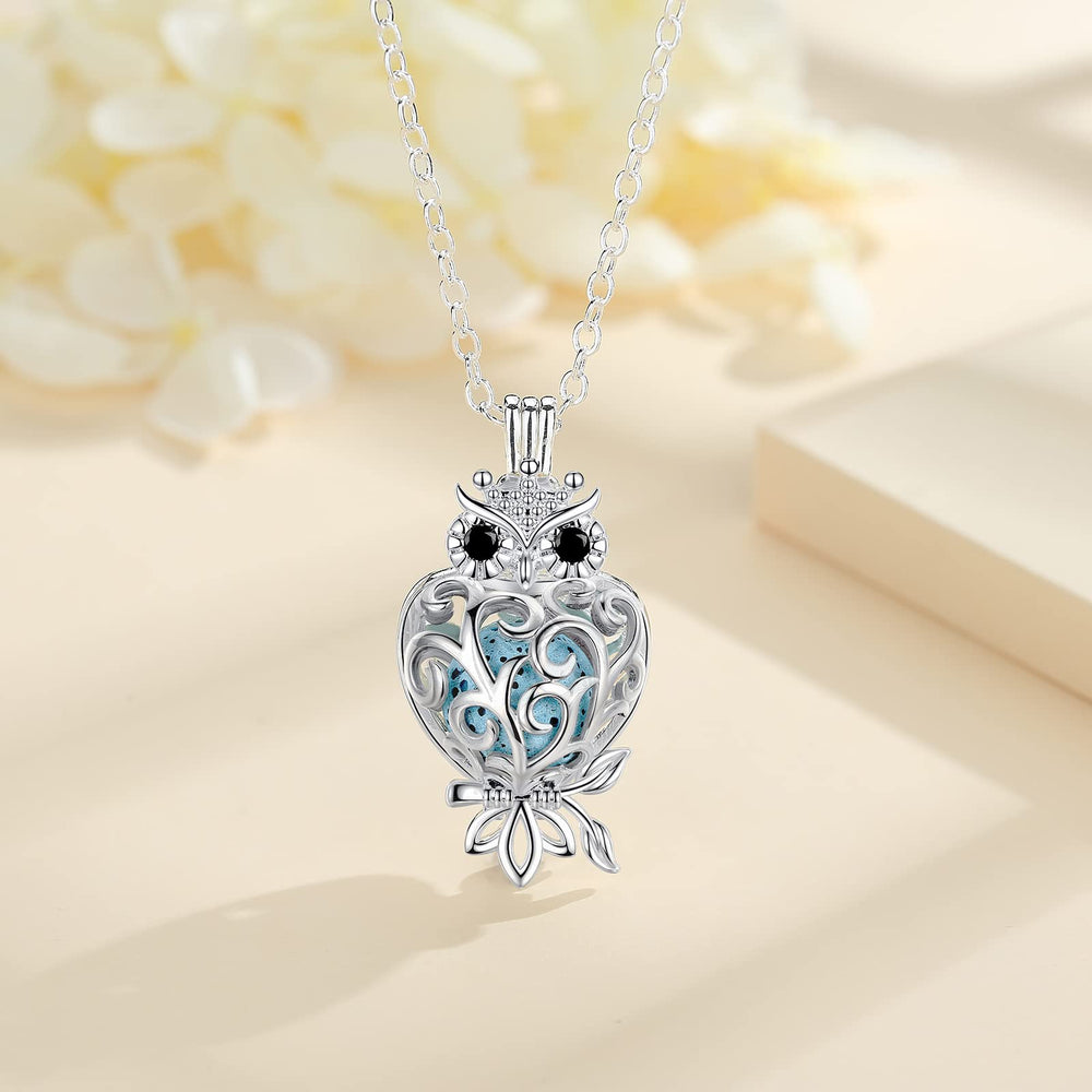 Owl Necklaces for Women Aromatherapy Essential Oil Diffuser Jewelry Lava Rock Stone Pendant Spiritual Animal Items Unique Aroma Perfume Gifts for Owl Lovers Meditation Yoga