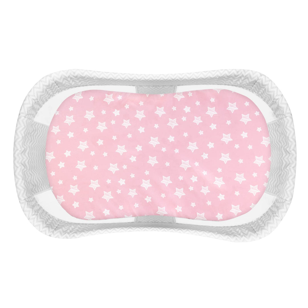Bassinet Sheet, 33 X 17 Flexible for Different Cradle and Bassinet Mattress, Soft Breathable Universal Sheet for Rectangle, Oval, Hourglass Bassinet Mattress, Pink Star
