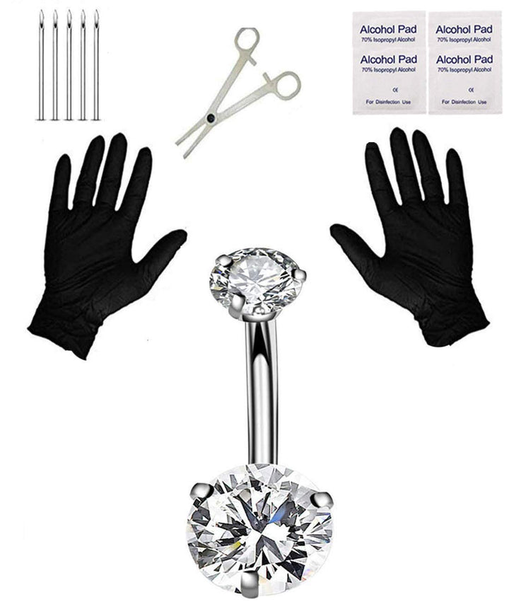 14G Belly Button Ring with 316L Steel Piercing Needles and Clamp Belly Kit