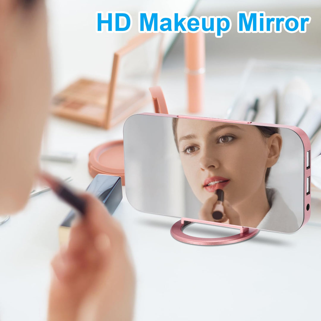 Slim Digital Alarm Clock, Daul USB Charger Ports, Dimming Mode, Large Display Mirror Surface for Makeup, LED Desk Clock for Bedroom, Living Room, Office, Home, Kids - Rose Gold/White