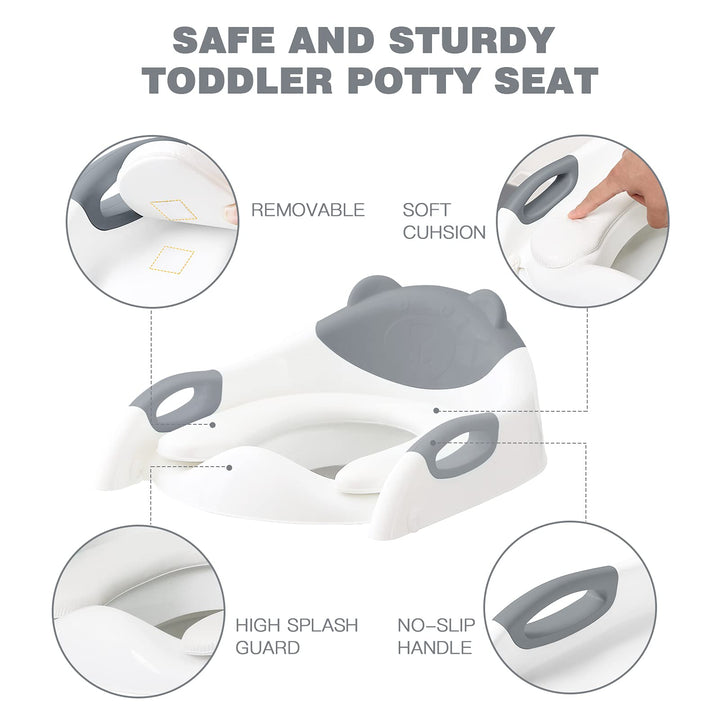 Potty Training Seat with Step Stool Ladder, Potty Training Toilet for Kids Boys Girls Toddlers - Comfortable Safe Potty Seat with Anti-Slip Pads Ladder Grey