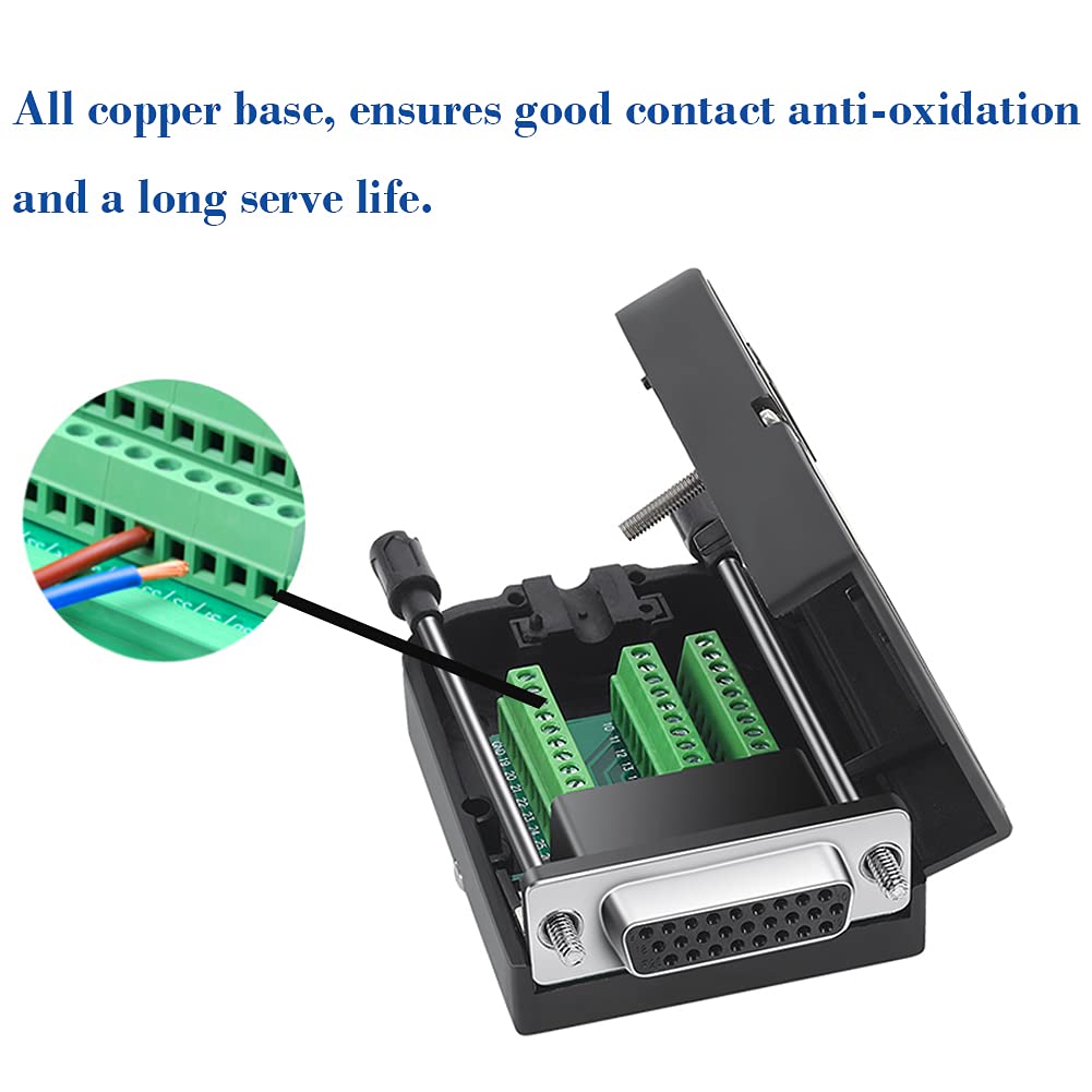 DB26 Female Solderless Breakout Connector, RS232 D-SUB Serial to 26 Pin Port Terminal Solderfree Adapter with Case Accessories