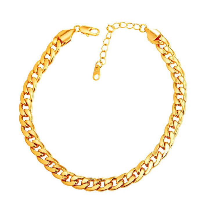 Barefoot Jewelry 18K Gold Plated Cuban Chain Anklet Women/Men Foot Bracelet, 22-27 CM Long