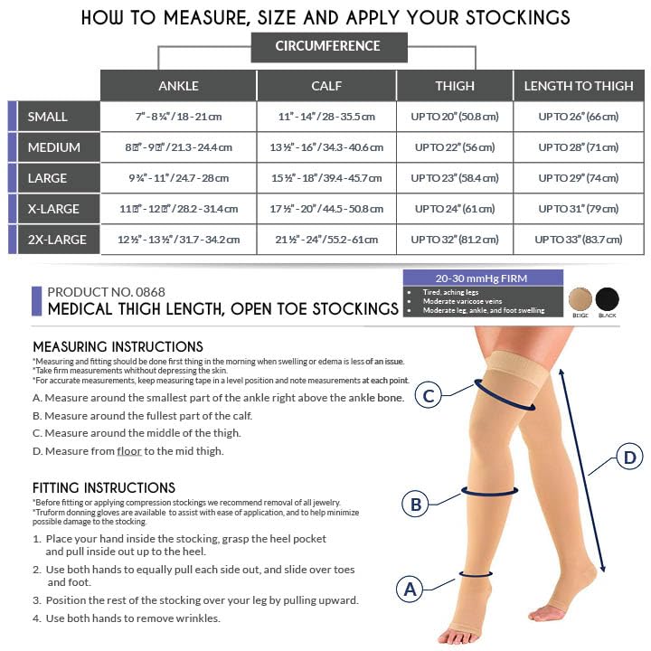Truform Open Toe, Thigh High 20-30 mmHg Compression Stockings, Beige, Small