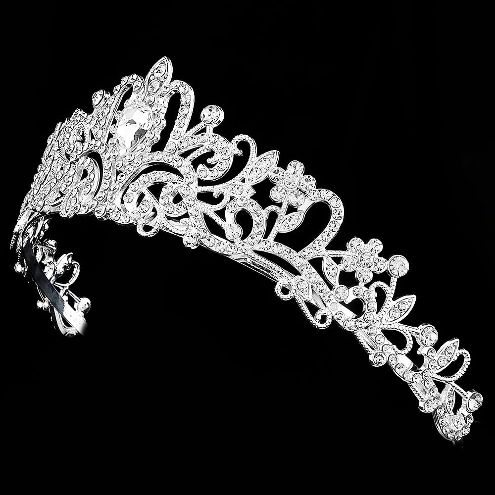 Silver Crystal Tiara Crowns For Women Girls Princess Elegant Crown with Combs Women's Headbands Bridal Wedding Prom Birthday Party Headbands for Women