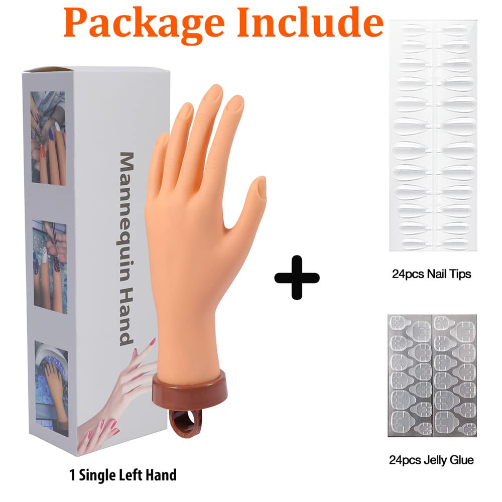 Practice Hand for Acrylic Nails, Flexible Nail Hand Practic Nail Training Fake Hand Nails Practice Mannequin Hands Manicure Hand Practice with Nails 1Pcs