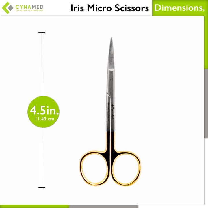 TC Iris Micro Dissecting Scissors with Tungsten Carbide Inserts and Gold Rings - Premium Quality - Perfect for Fine Precision Tissue Dissection, Suture Removal (4.5 in. - Curved Blades)