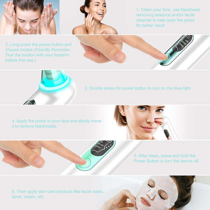 Blackhead Remover Pore Vacuum - Blackhead Removal Tool, Pore Cleaner Electric Acne Extractor Kit, LED Display USB Rechargeable with Upgraded Blue Light 4 Replaceable Suction Probes