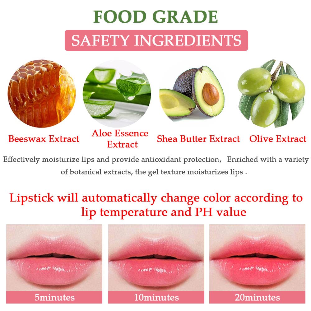 2Pcs Flower Jelly Color Changing Lipstick Magic Lipstick Lip Gloss with Flower inside,Clear Flower PH Jelly Lipstick Prime Lip Color Change Changing Lipstick Lip Blam