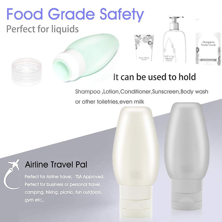 Travel Bottles for Toiletries: Travel Toiletry Bottles Tas Approved, Silicone Travel Size Containers, Refillable Travel Accessories for Shampoo Conditioner Lotion, 6 Pack (3oz)