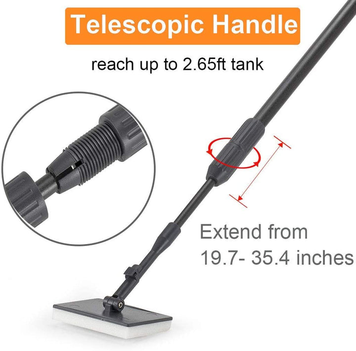Carbon Fiber 6 in 1 Aquarium Cleaning Tool Kit Al-gae Scraper Scrubber Pad Sponge Telescopic Handle Fish Tank Brush Cleaner Set for Saltwater Freshwater
