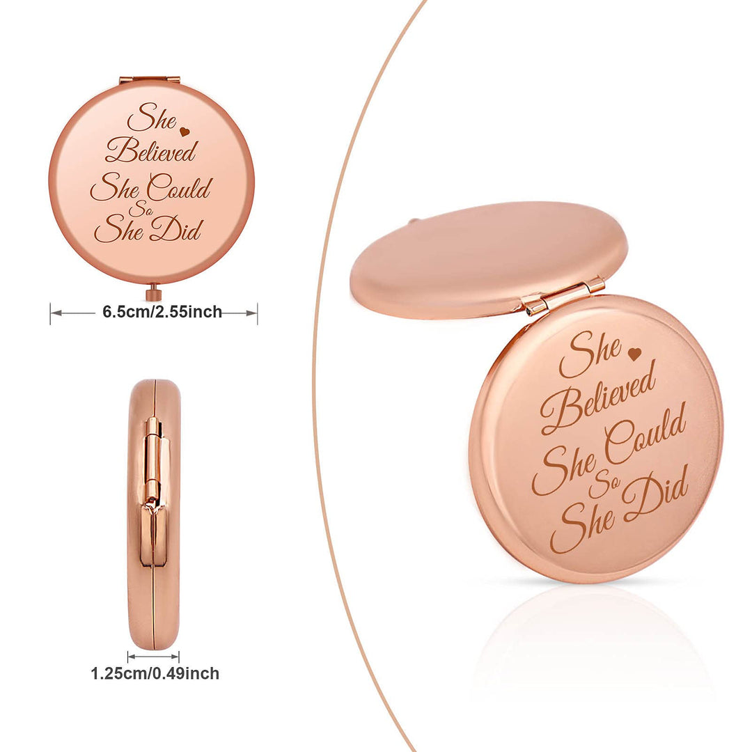 Inspirational Gift for Women Girls Graduation Gifts for Girls Compact Pocket Makeup Mirror Rose Gold Mirror Encouragement Gift for Her Mom Daughter Girls Friends Sisters Boss Lady Promotion Gift