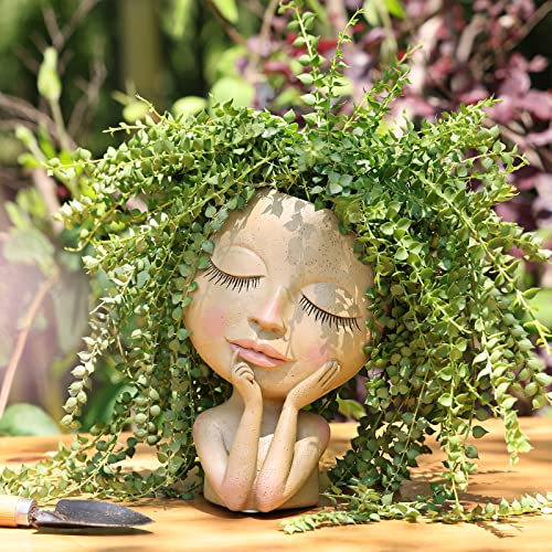 Resin Head Face Planter Flower Pot for Indoor and Outdoor Plants with Drainage Hole (Large Size)…