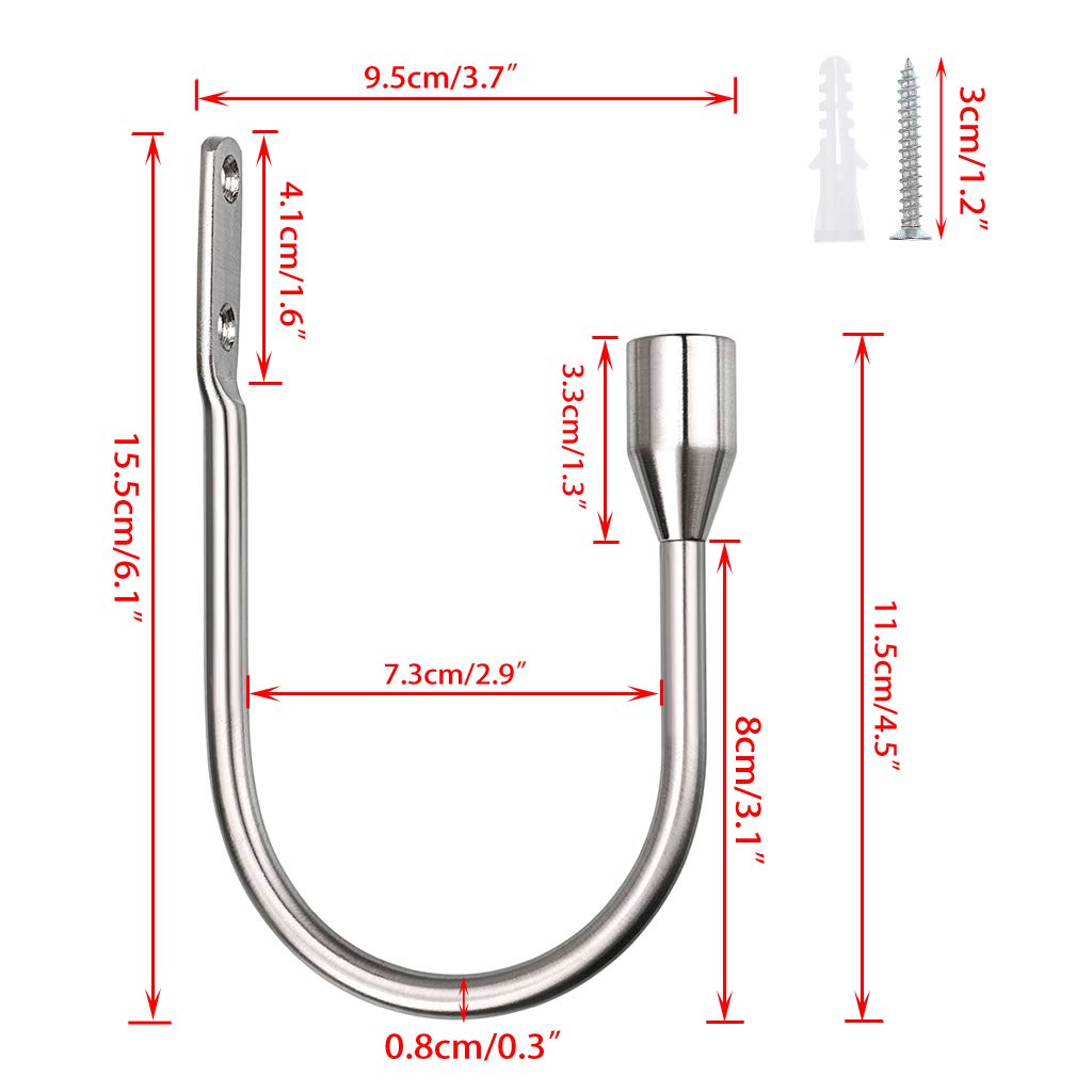 2 Pcs Metal Curtain Holdbacks, Decorative Wall Mounted Drapery Tiebacks with Screws, Heavy Duty Window Treatment Holdbacks for Home Decor, Silver