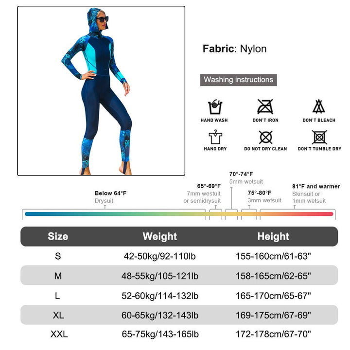 Full Body Scuba Rash Guard Dive Skin UV Swimwear Sport Skins for Men Women, Long Sleeve One Piece Nylon Front Zipper Diving Wetsuit for Surfing Swimming Snorkeling Canoeing