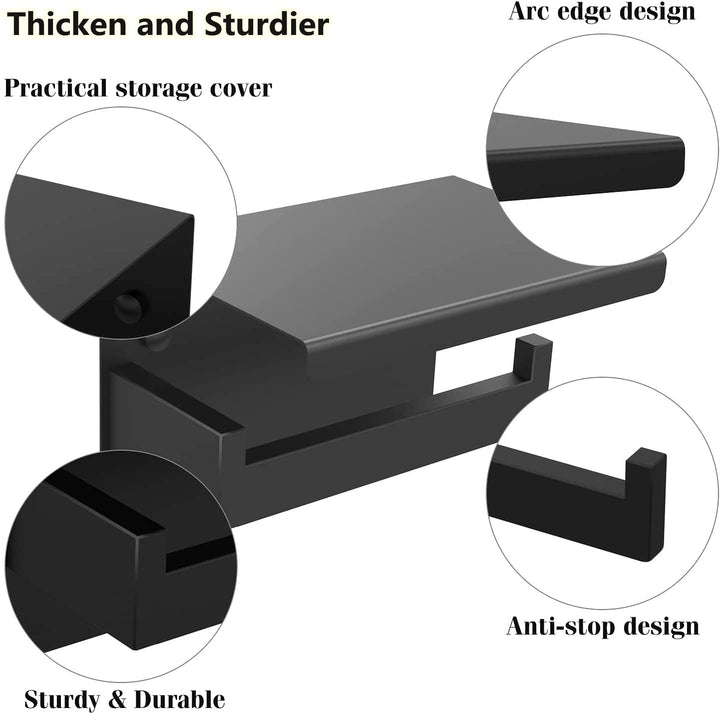 Toilet Paper Holder, Self Adhesive Matte Black Modern Square Bathroom Toilet. Paper Holder Wall Mount