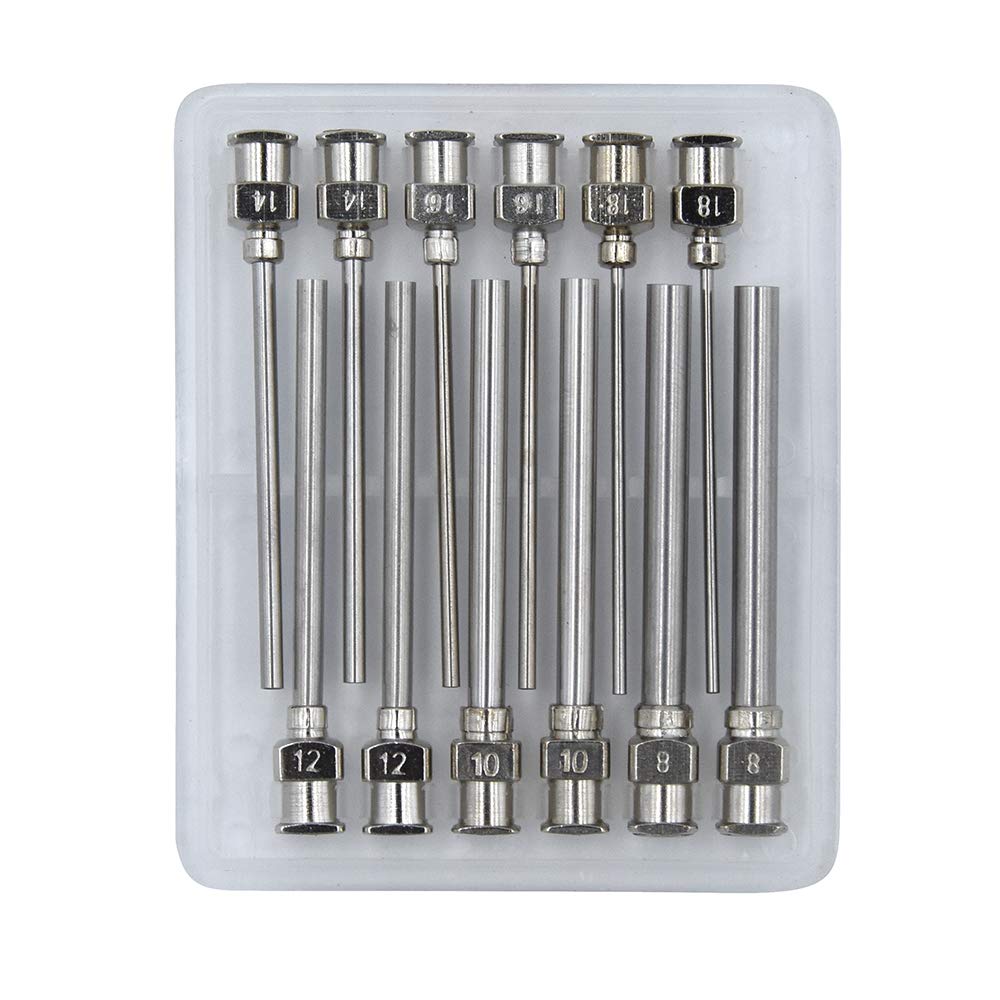 12 Pack Dispensing Needle Set, 1.97inch Stainless Steel Blunt Tip Luer Lock 8, 10, 12, 14, 16, 18 Gauge.