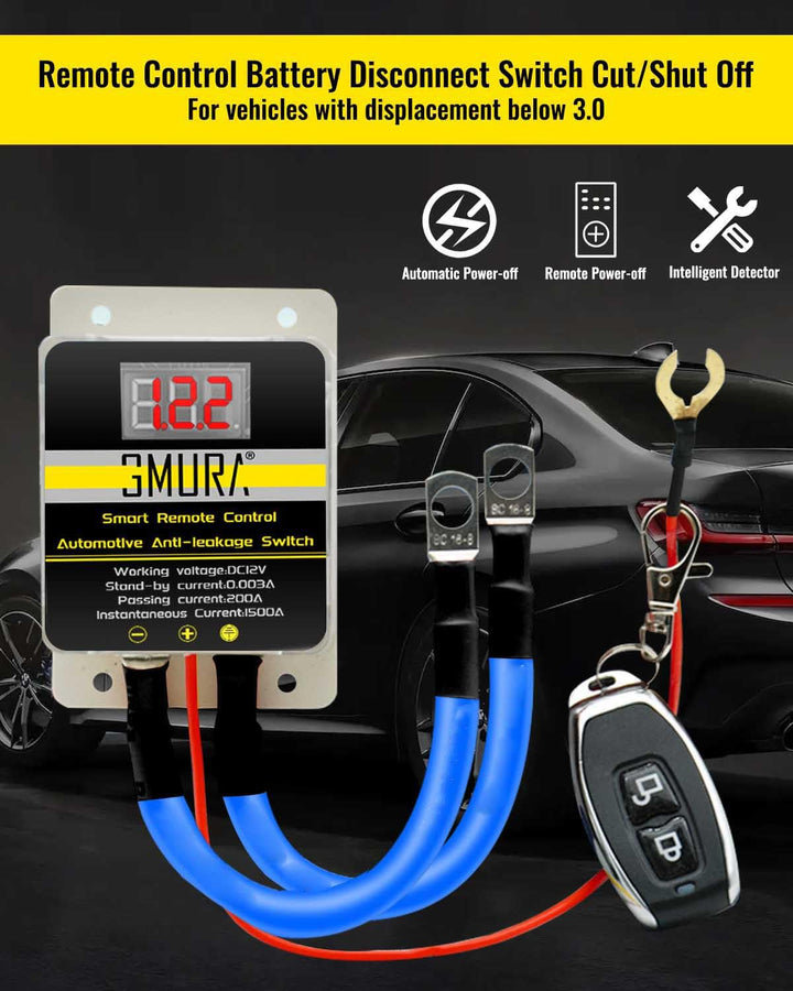 Kill Switch for Car Remote Battery Disconnect Switch 12V 200A with Led Digital Display, Automotive Wireless Remote Control Anti Theft Battery Shut Off Switch Dual Battery Kill Switch for Truck RV ATV