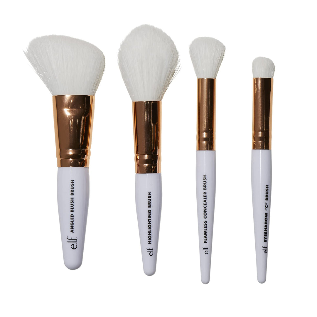 CosmeticsRose Gold Travel Brush Kit, Synthetic, 4Piece Set