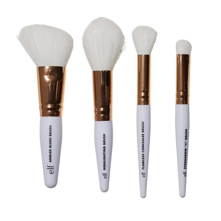 CosmeticsRose Gold Travel Brush Kit, Synthetic, 4Piece Set