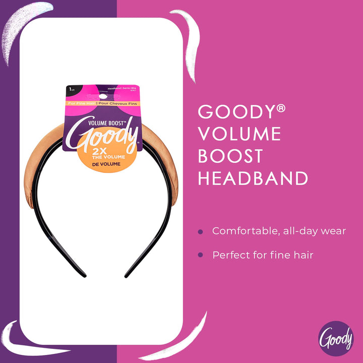 Goody Volume Boost Headband for Fine Hair - 1 Count, Brunette - Ouchless Pain-Free Hair Accessories for Women, Men, Boys, & Girls - Perfect for Long Lasting Braids, Ponytails & More