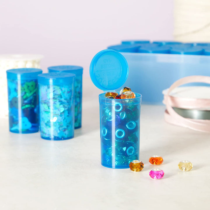 30 Pack Empty Pill Bottles with Pop Top Caps, 19 Dram Prescription Medicine Containers (Blue)