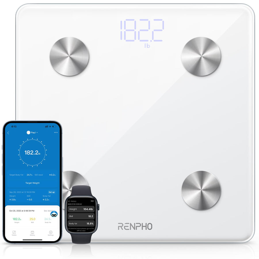 Smart Scale, Digital Bathroom Scale for Weight, Scale with BMI, Body Fat, Muscle Mass, Body Composition Analysis, Highly Accurate Bluetooth Scale with APP, 400lbs, White-Elis 1