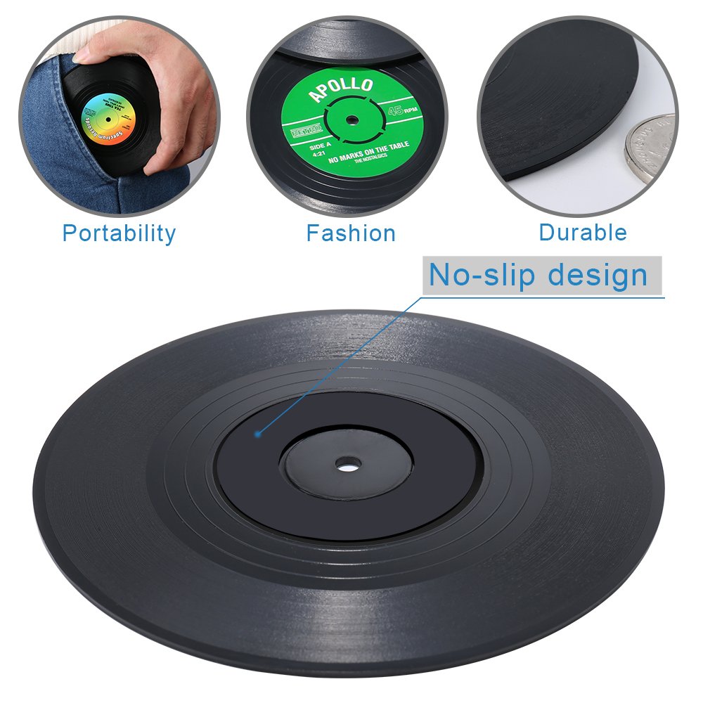 Record Coasters for Drinks, Funny, Absorbent, Novelty 6 Pieces Vinyl Disk Coasters, Effective Protection of The Desktop to Prevent Damage- 4.1 Inch Size