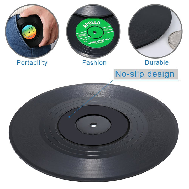 Record Coasters for Drinks, Funny, Absorbent, Novelty 6 Pieces Vinyl Disk Coasters, Effective Protection of The Desktop to Prevent Damage- 4.1 Inch Size