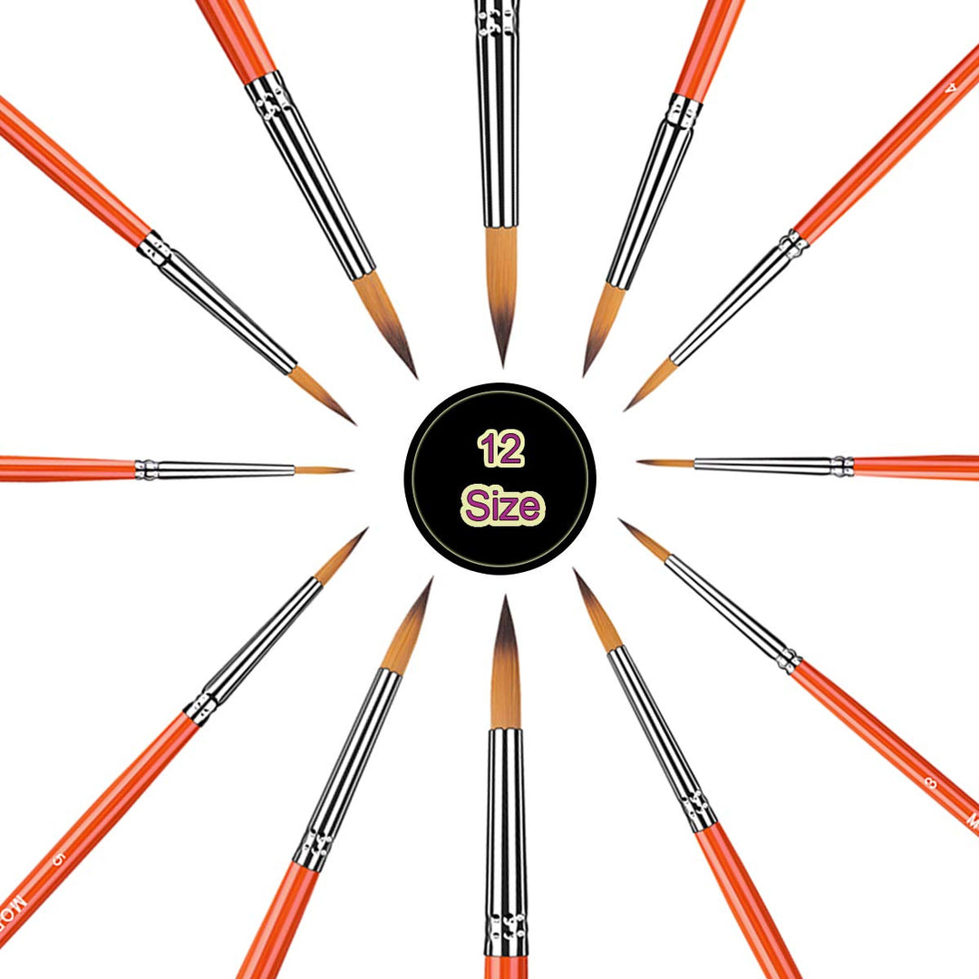 Watercolor Paint Brushes Set - 12Pcs Round Pointed Painting Brush for Acrylic, Gouache, Oil, Artist, Miniature, Model - Short Handle