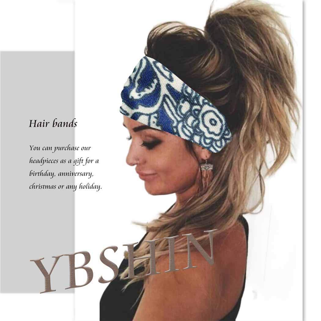 Boho Athletic Travel Headbands Cross Workout Head Wrap Knotted Turban Hair Scarf Yoga Elastic Printed Hair Band for Women and Girls(Pack of 3)