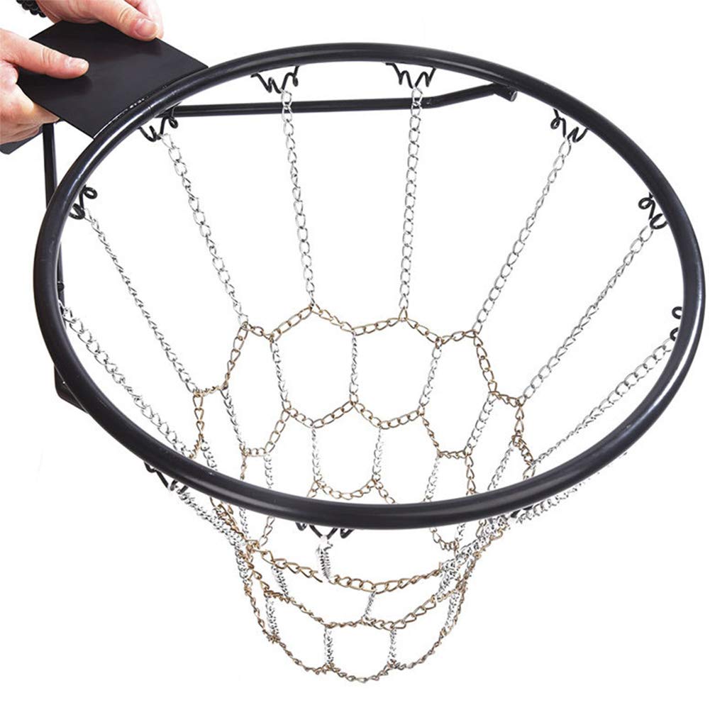 Galvanized Steel Chain Basketball Net, Chain Goal Basketball Net Replacement, Heavy Duty 12 Hooks Basketball Net Hoops, for Outdoor Indoor Standard Training Sports Goods