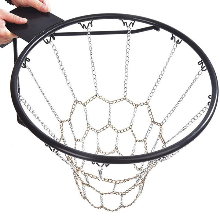 Galvanized Steel Chain Basketball Net, Chain Goal Basketball Net Replacement, Heavy Duty 12 Hooks Basketball Net Hoops, for Outdoor Indoor Standard Training Sports Goods